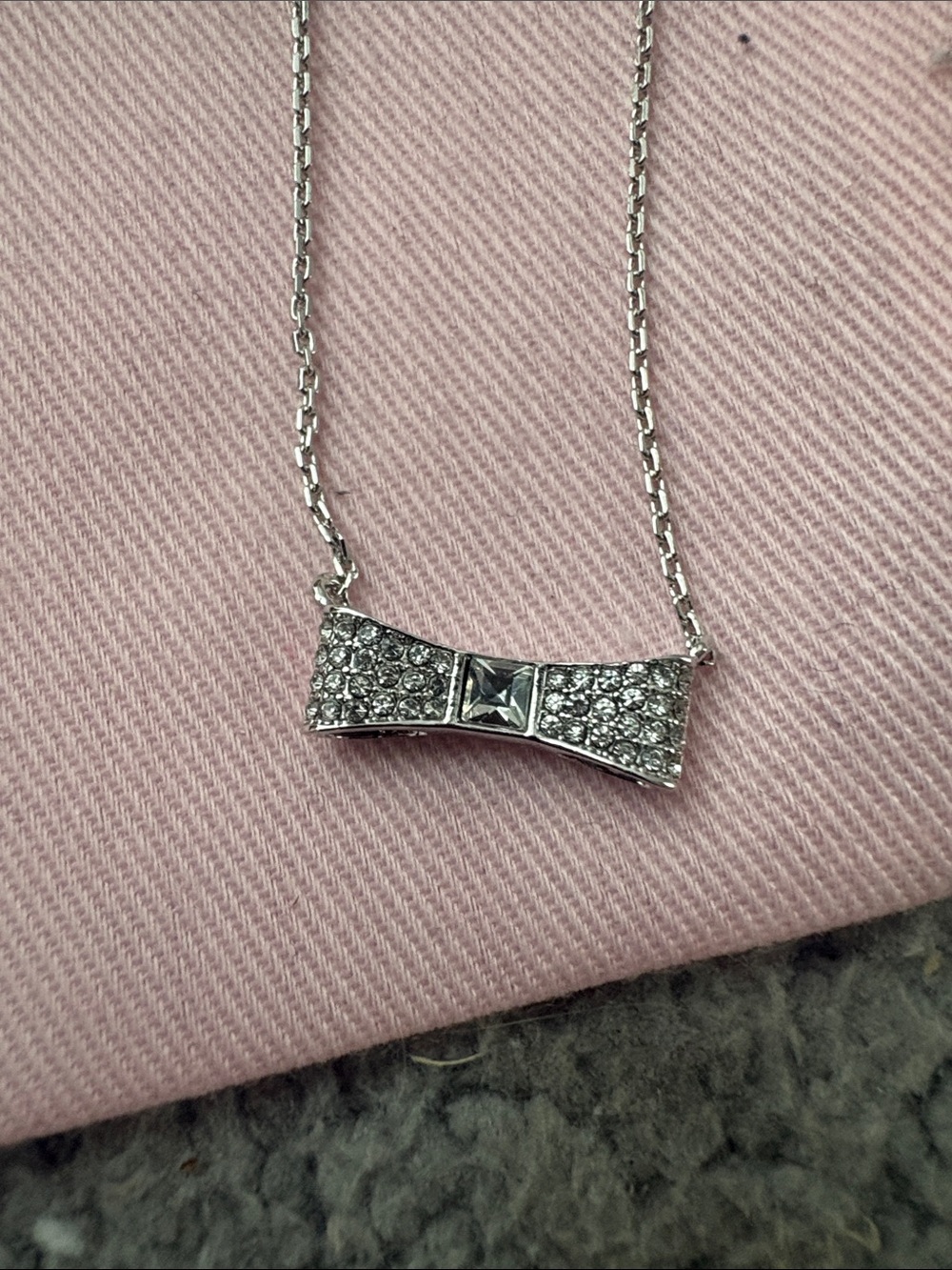 kate spade Silver Crystal Bow Necklace with Pink Pouch - Picture 2 of 3